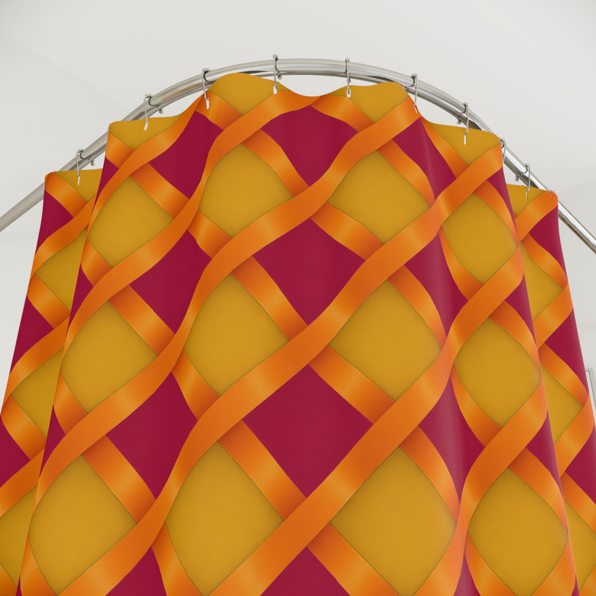 Broad Gold Diamond Trellis Shower Curtain – Cranberry Spice