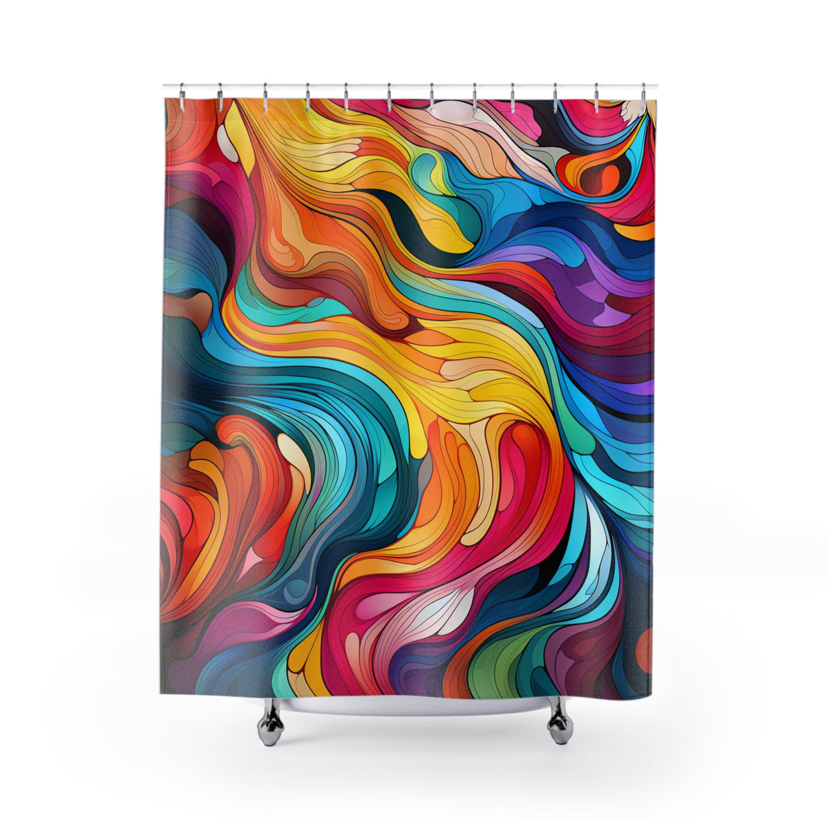 Neon Wave Swirl Shower Curtain – Psychedelic Wave Art