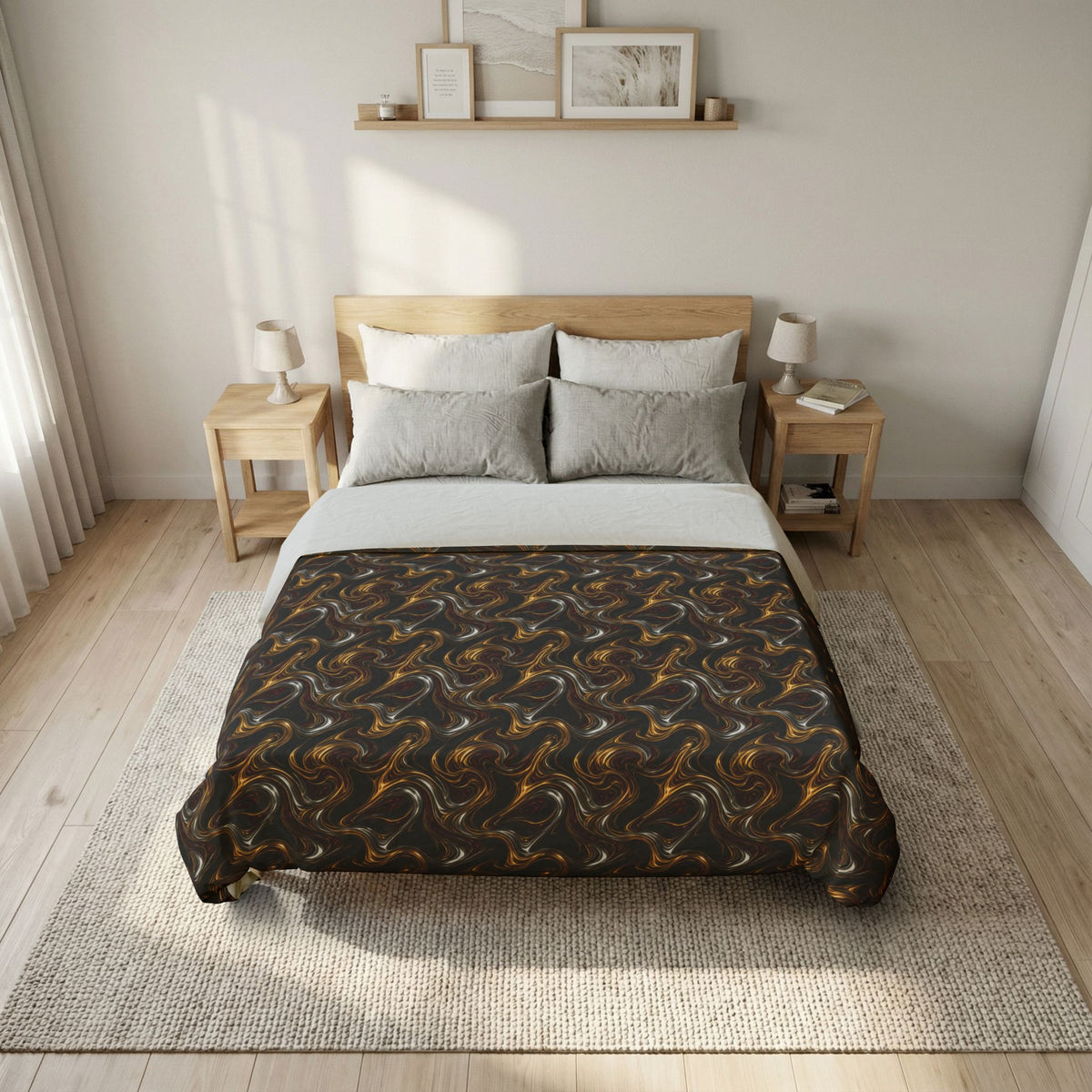 Melting Gold Ribbons Cotton Duvet Cover – Liquid Chrome Pattern