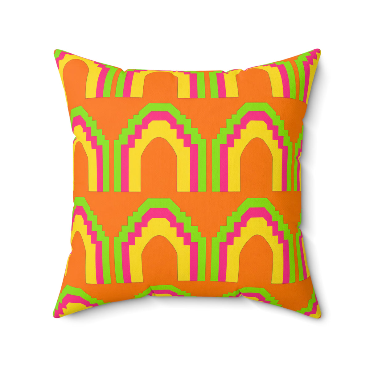 Grand Stepped Arches Faux Suede Cushion – Hot Citrus Festive