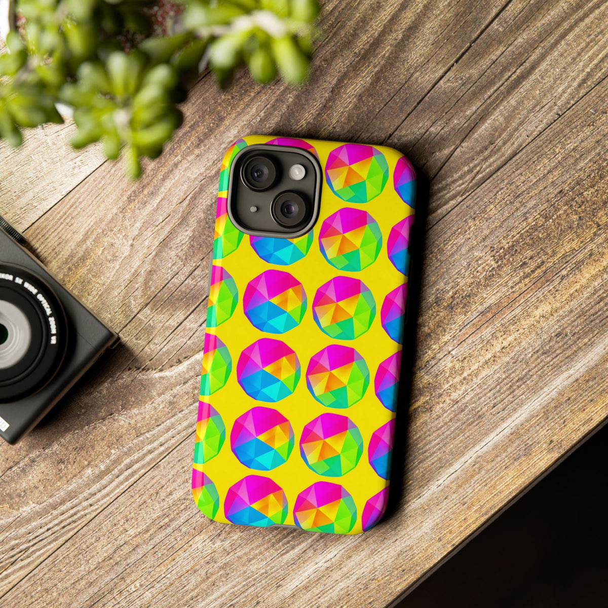 Holo Pebble Prisms Tough Phone Case – Iridescent Geometric Pattern