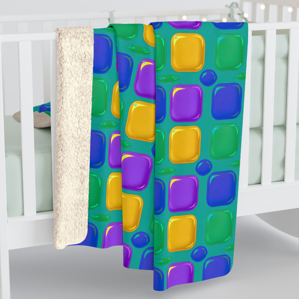 Giant Puffy Glass Cushions Sherpa Fleece Blanket – Peacock Jewel
