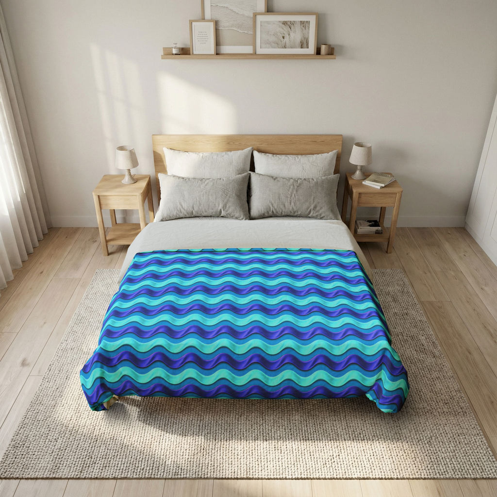 Satin Wave Bands Cotton Duvet Cover – Ice Jewel
