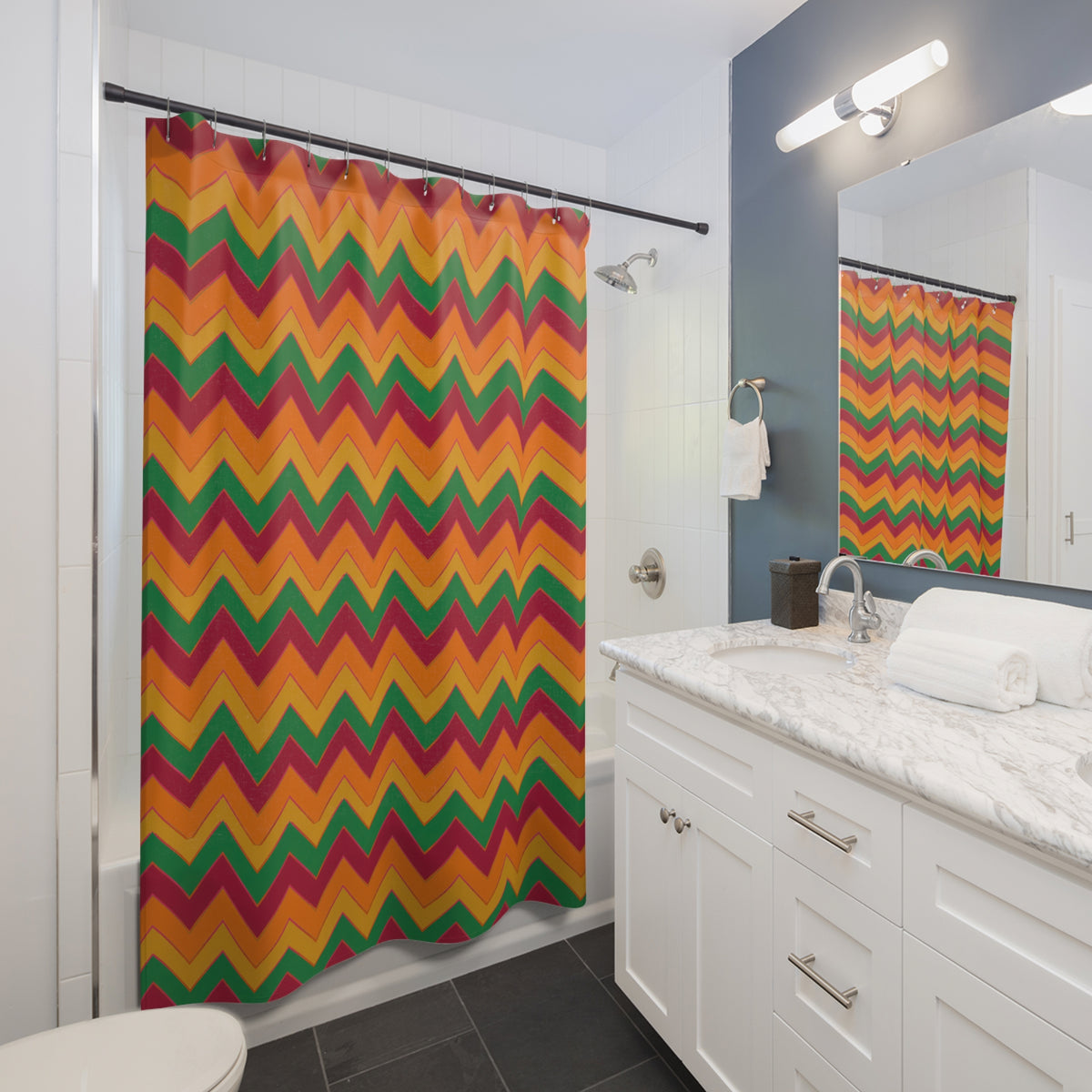 Jewel Chevron Bands Shower Curtain – Cranberry Spice