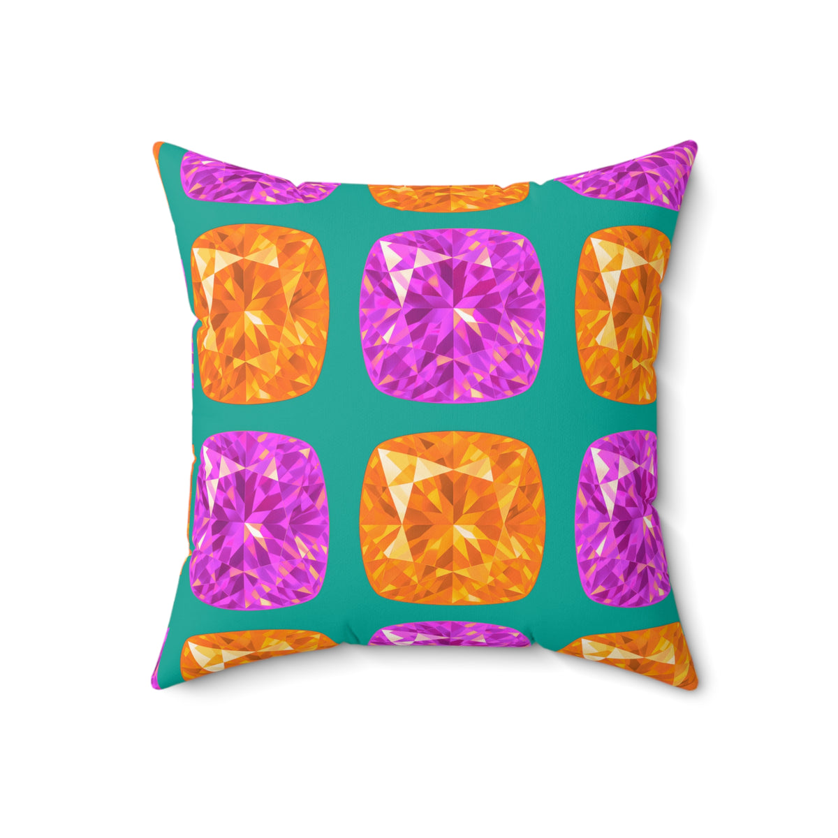 Giant Cut Gem Grid Faux Suede Cushion – Peacock Jewel