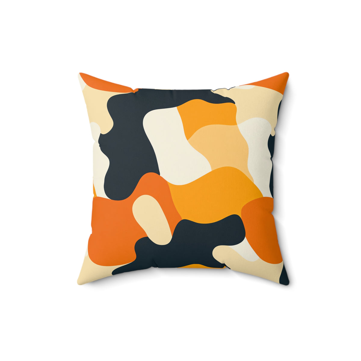 Orange Blob Camo Faux Suede Cushion – Abstract Shapes Pattern