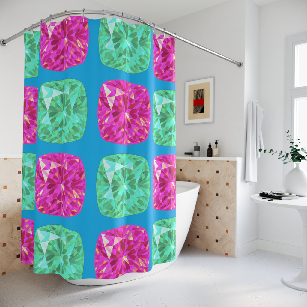 Giant Cut Gem Grid Shower Curtain – Ice Jewel