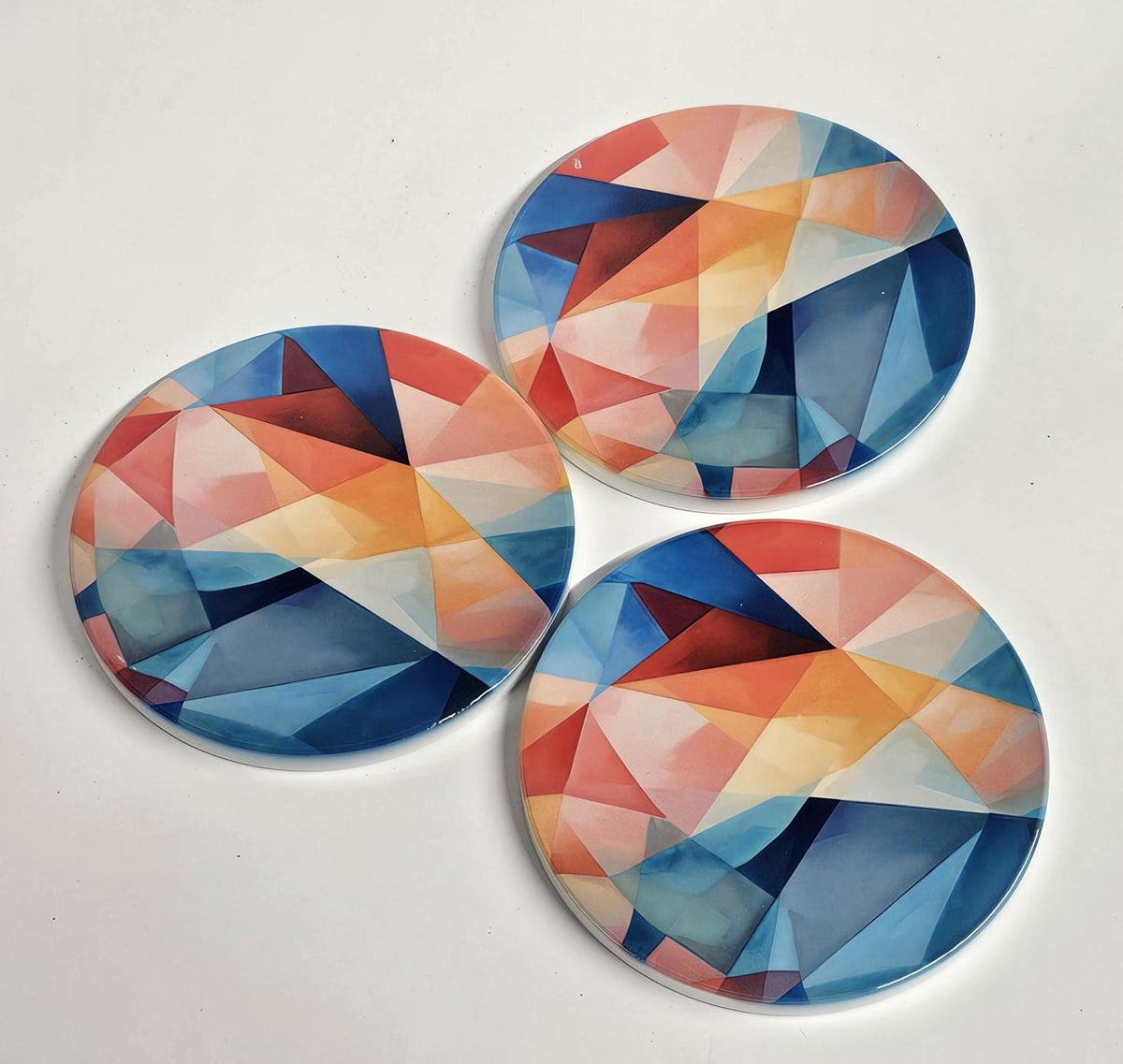 AI24060C AGEometric Rainbow Contemporary Design -  Round Ceramic Coasters- Set of 6, gift for all occasions, Designed and made in Britain