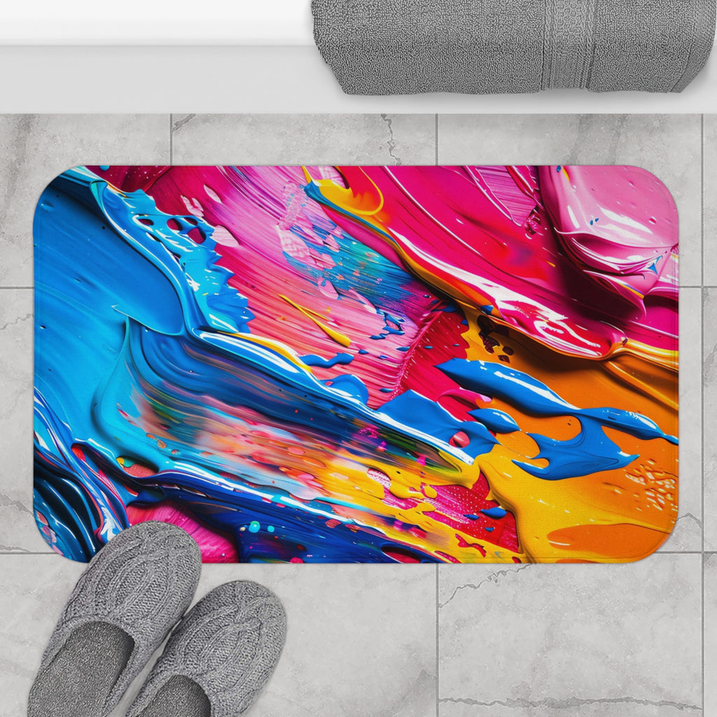 Rainbow Paint Smear Bath Mat – Paint Stroke Abstract