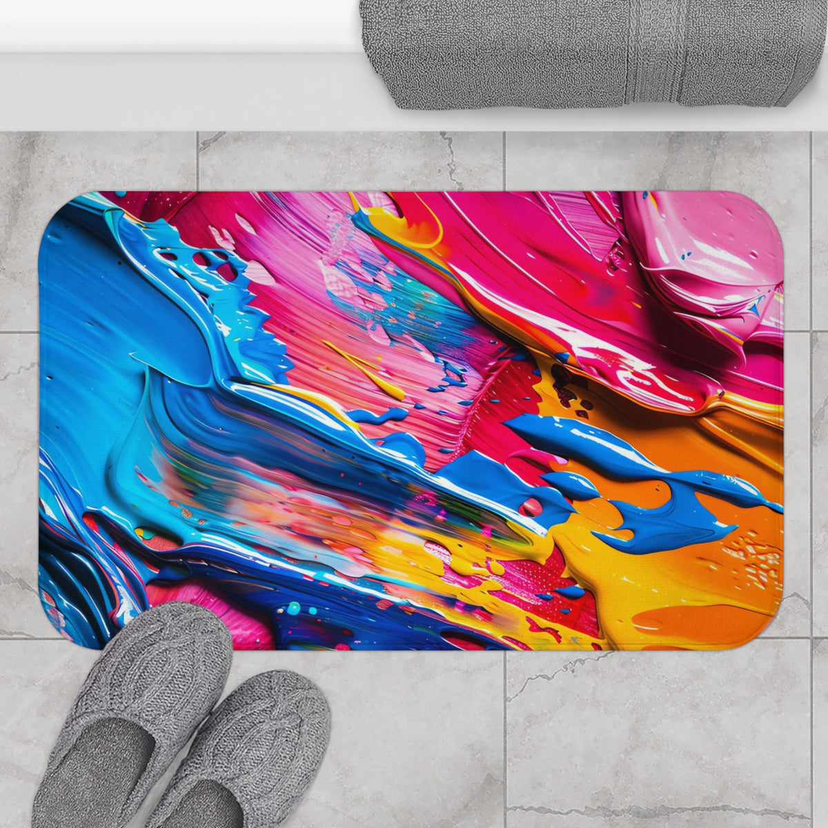 Rainbow Paint Smear Bath Mat – Paint Stroke Abstract