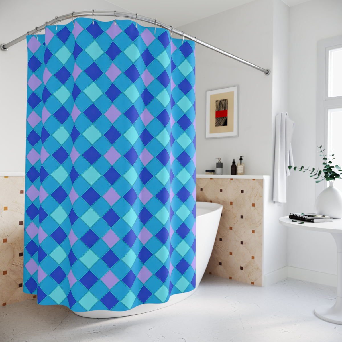 Jewel Harlequin Check Shower Curtain – Ice Jewel