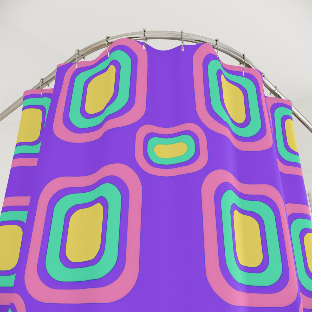 Big Ripple Squares Shower Curtain – Candy Pastel on Grape