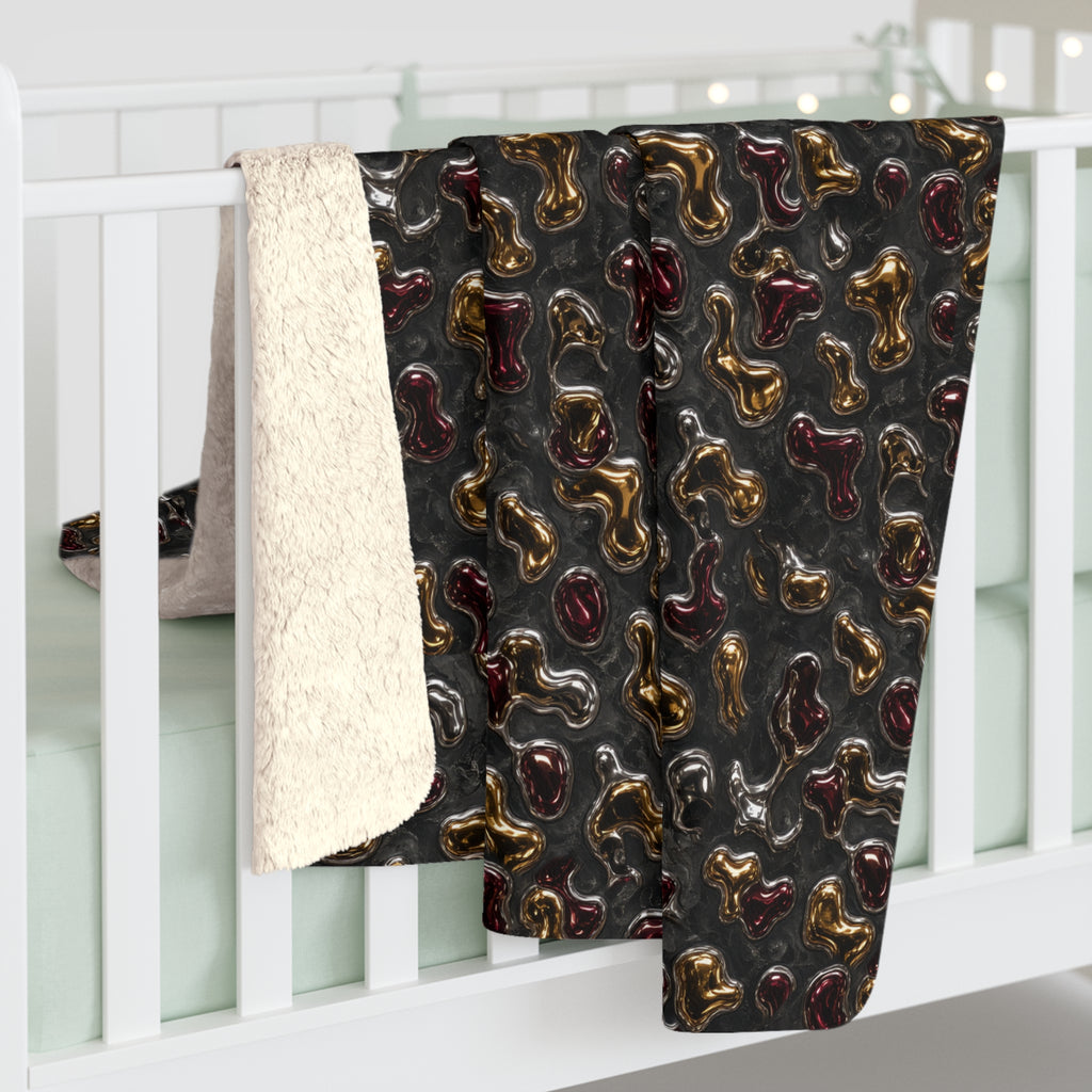 Merging Gold Puddles Sherpa Fleece Blanket – Liquid Chrome Pattern