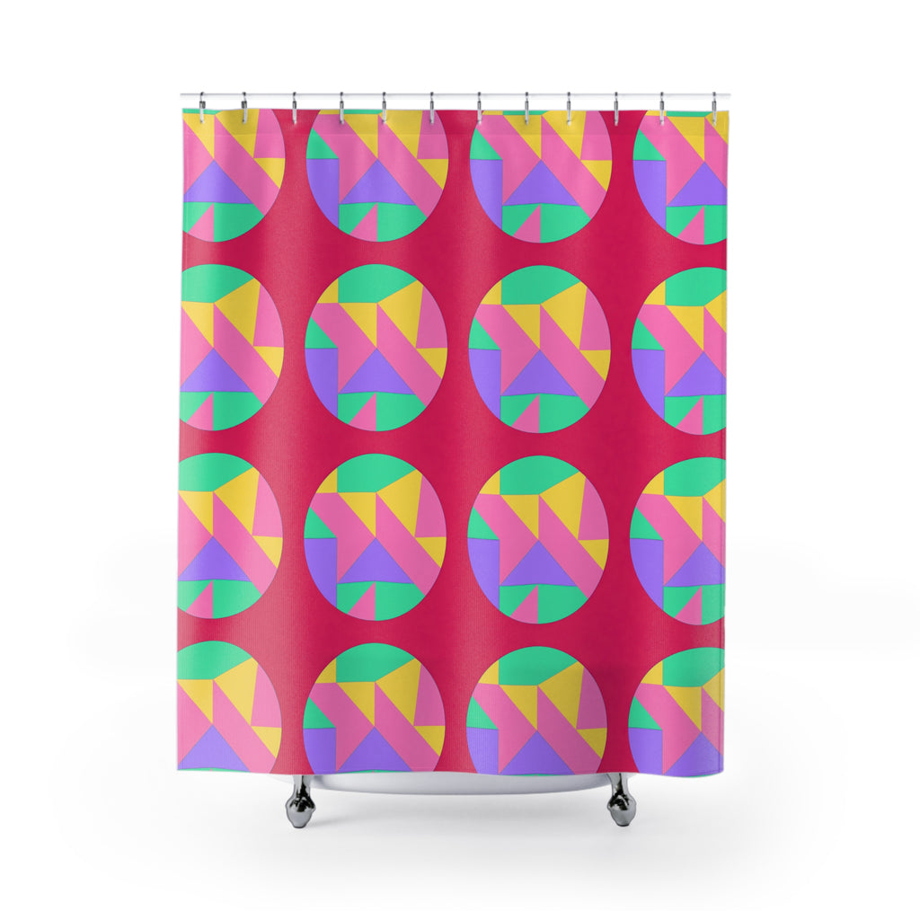 Broken Circle Planes Shower Curtain – Candy Pop on Raspberry