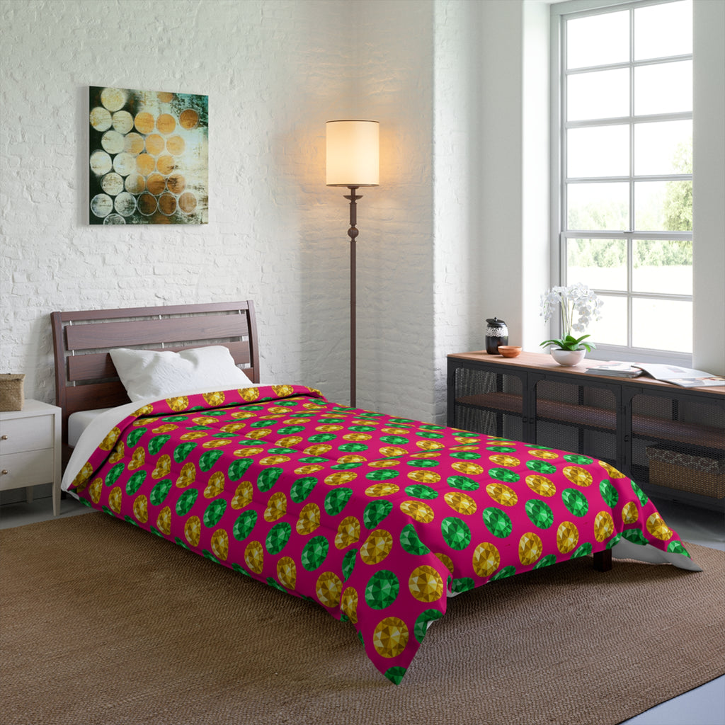 Half-Drop Gem Grid Comforter – Faceted Gem Geometric Pattern
