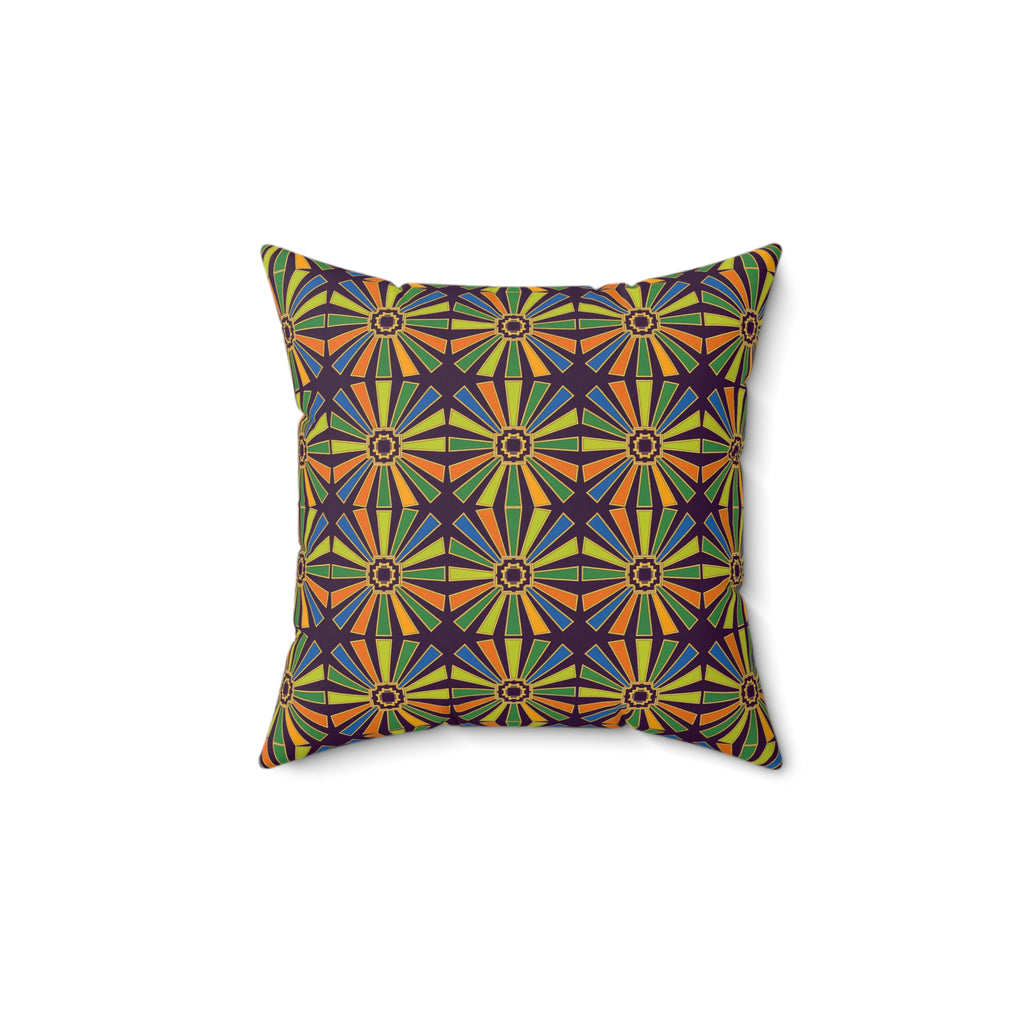 Sunray Medallion Grid Faux Suede Cushion – Art Deco Geometric Pattern
