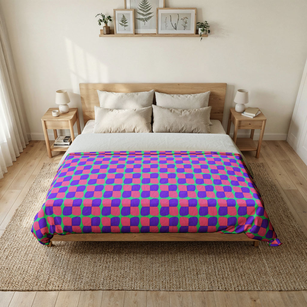 Bold Bulge Checker Cotton Duvet Cover – Candy Pastel on Grape