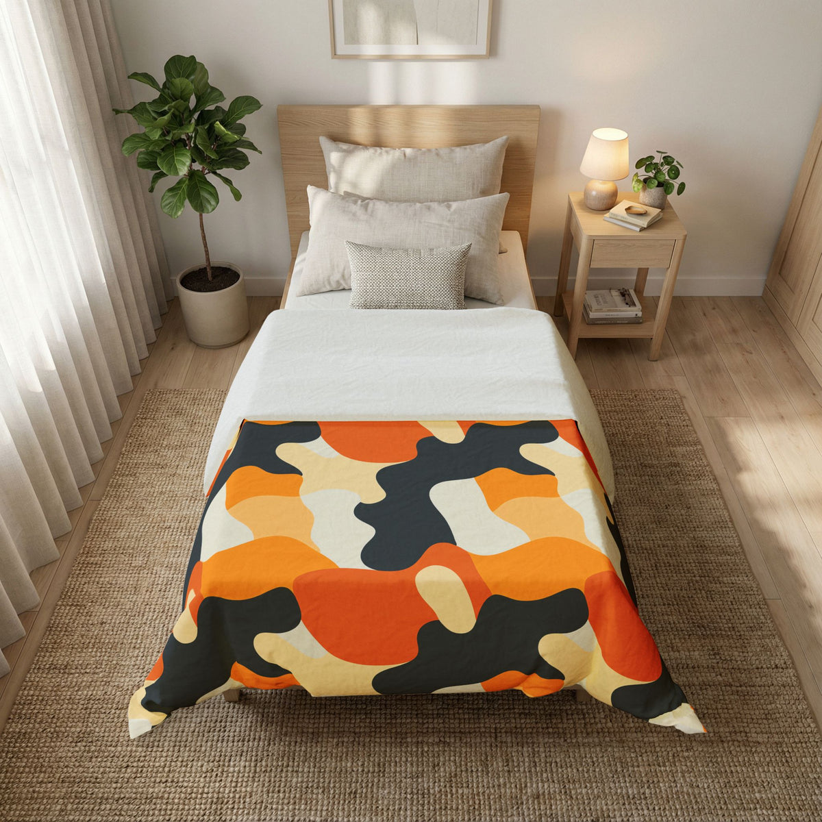Orange Blob Camo Cotton Duvet Cover – Abstract Shapes Pattern