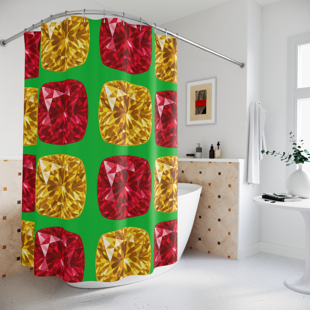 Giant Cut Gem Grid Shower Curtain – Faceted Gem Geometric Pattern
