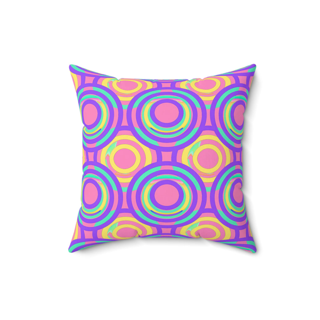 Interlocking Ring Ripples Faux Suede Cushion – Candy Pastel on Grape