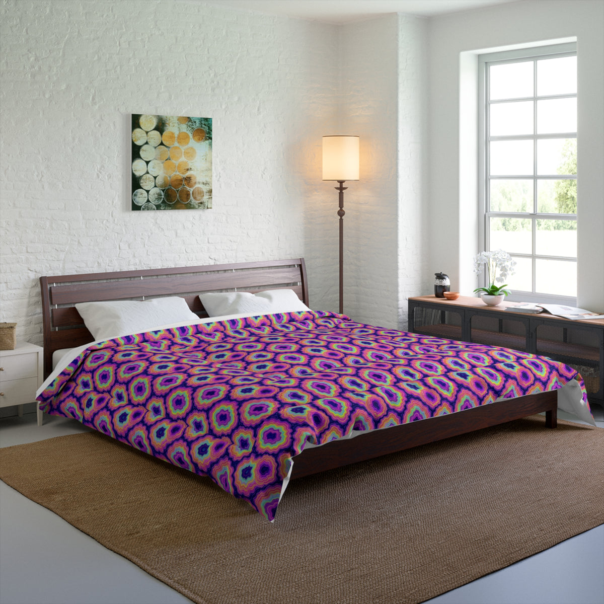 Agate Geode Halo Comforter – Holographic-Look Fluid Art Pattern