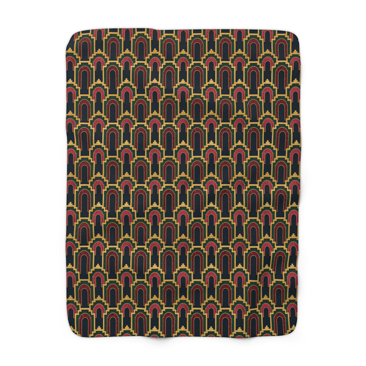 Stepped Gold Arches Sherpa Fleece Blanket – Art Deco Pattern