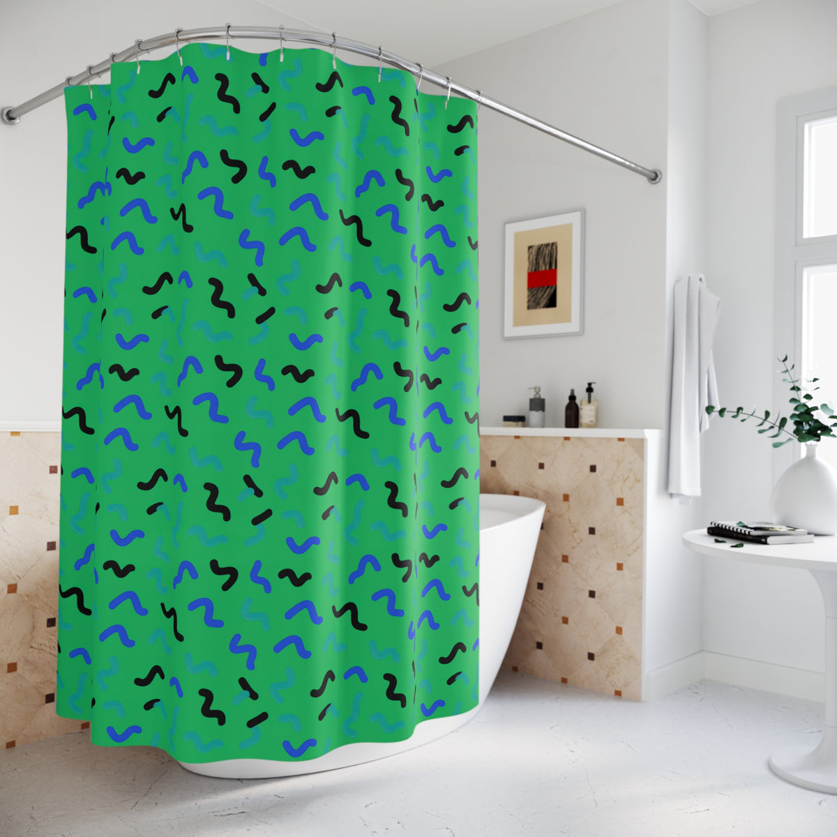Squiggle Strokes Shower Curtain – Ocean Jewel