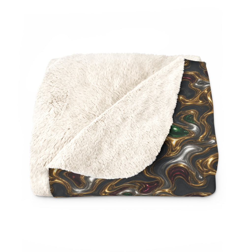 Gold Silver Ripples Sherpa Fleece Blanket – Liquid Chrome Pattern