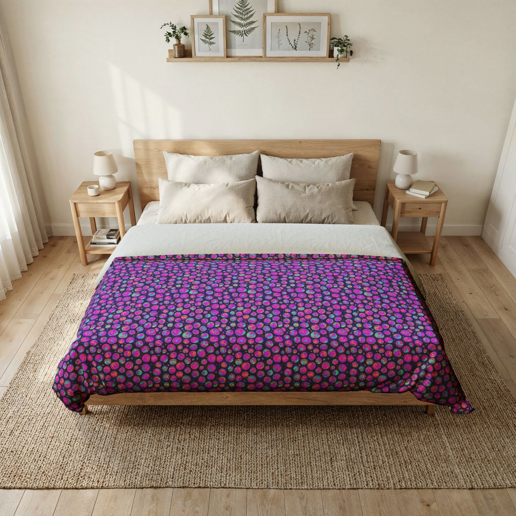 Opal Bubble Cells Cotton Duvet Cover – Holographic-Look Fluid Art Pattern