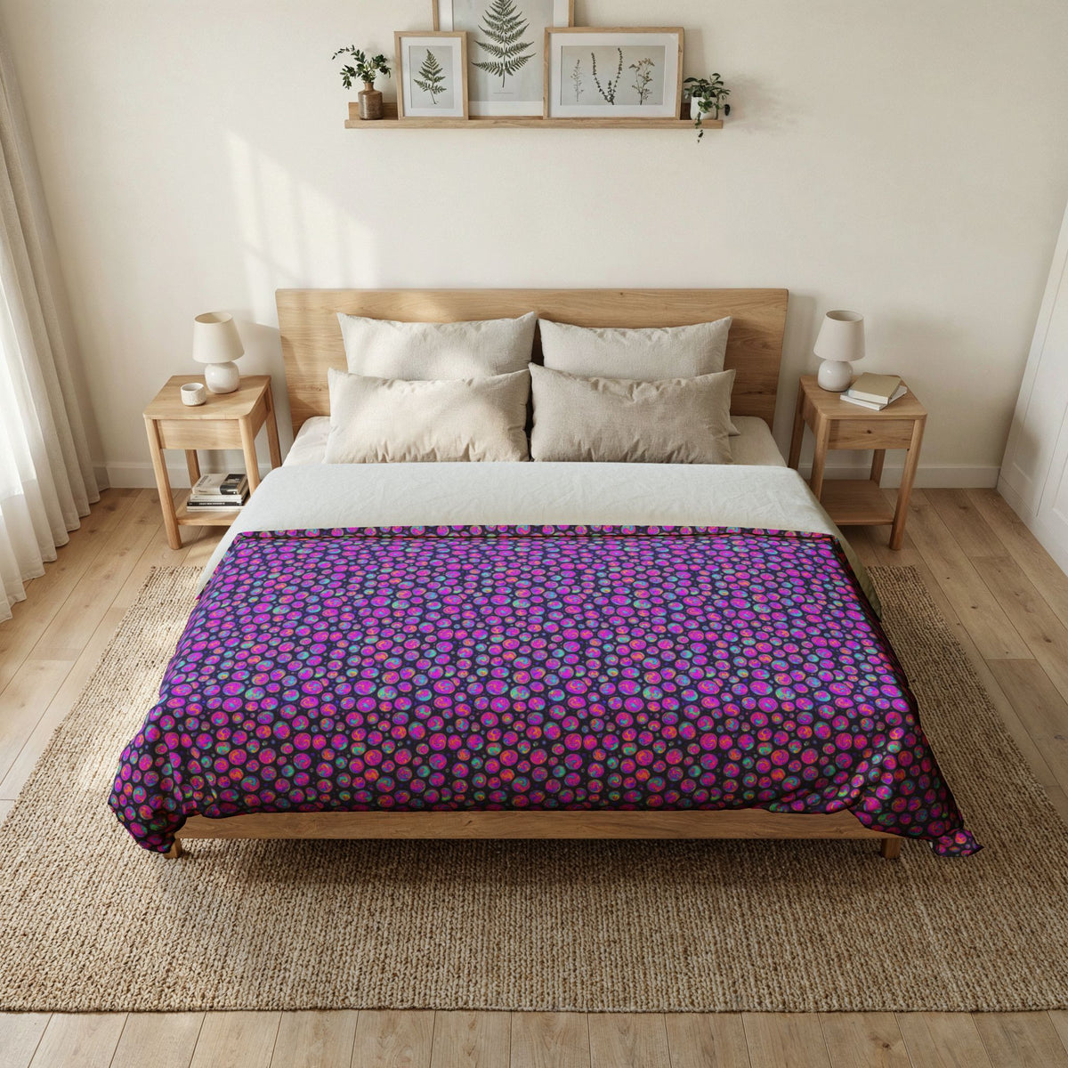 Opal Bubble Cells Cotton Duvet Cover – Holographic-Look Fluid Art Pattern