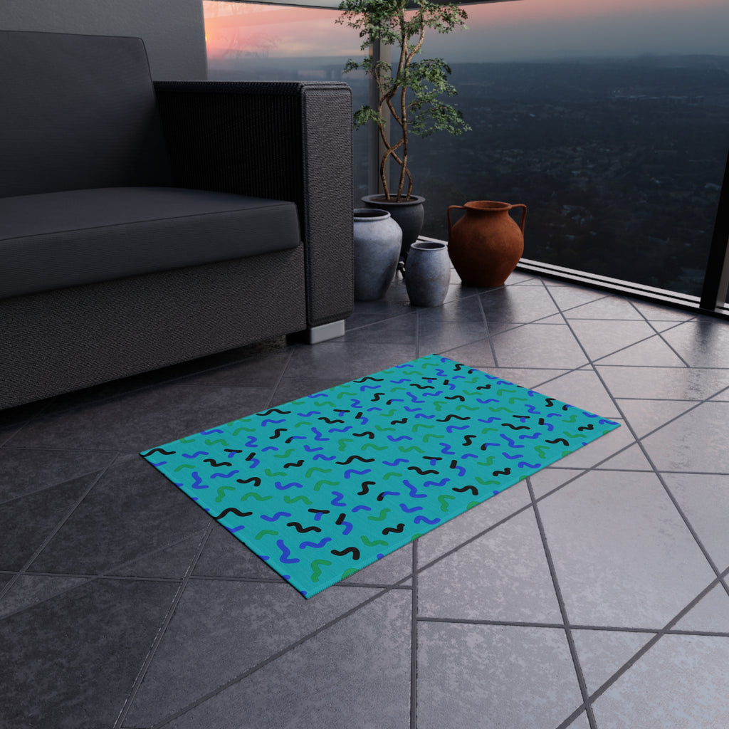 Squiggle Strokes Outdoor Rug – Peacock Jewel