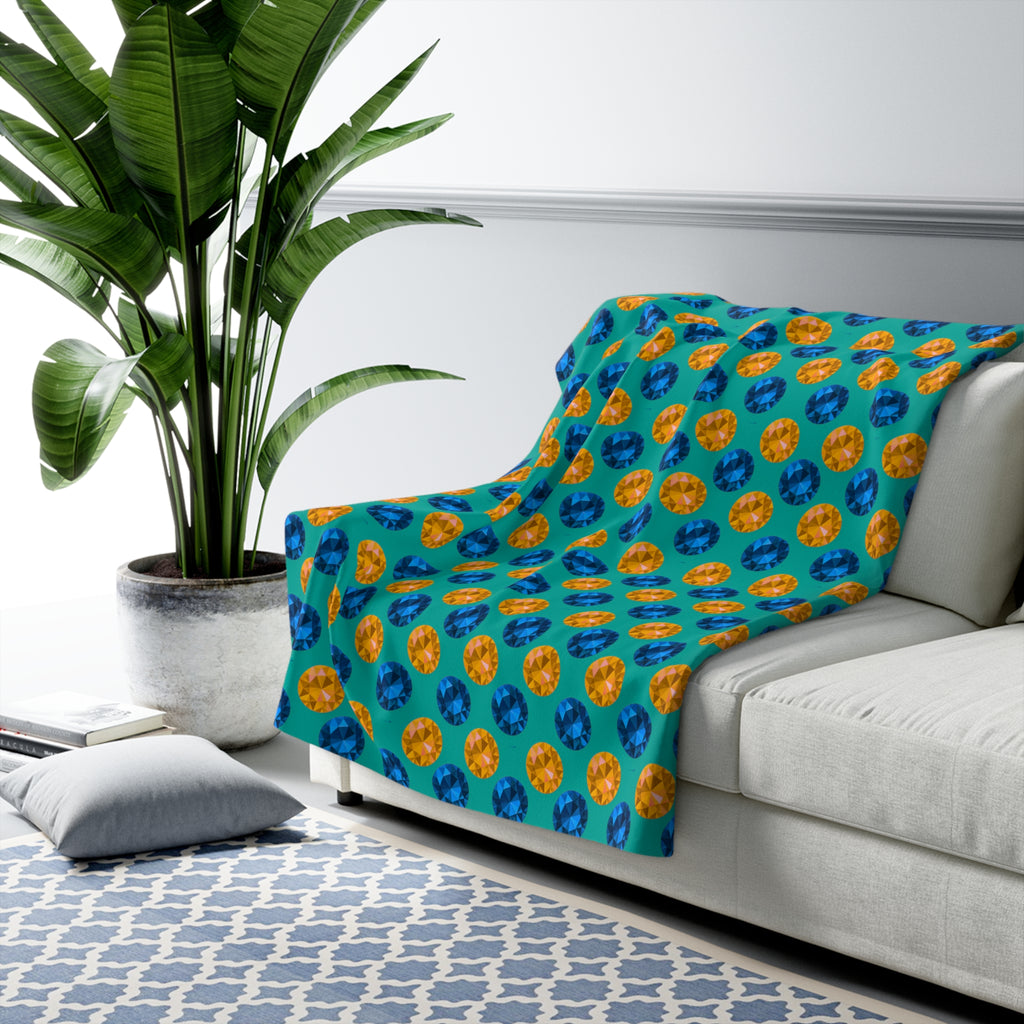 Half-Drop Gem Grid Sherpa Fleece Blanket – Peacock Jewel