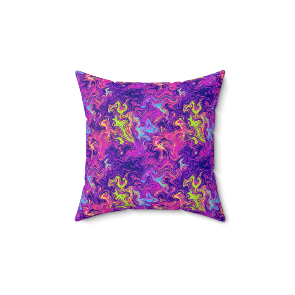 Neon Acrylic Pour Faux Suede Cushion – Psychedelic Marbling Pattern