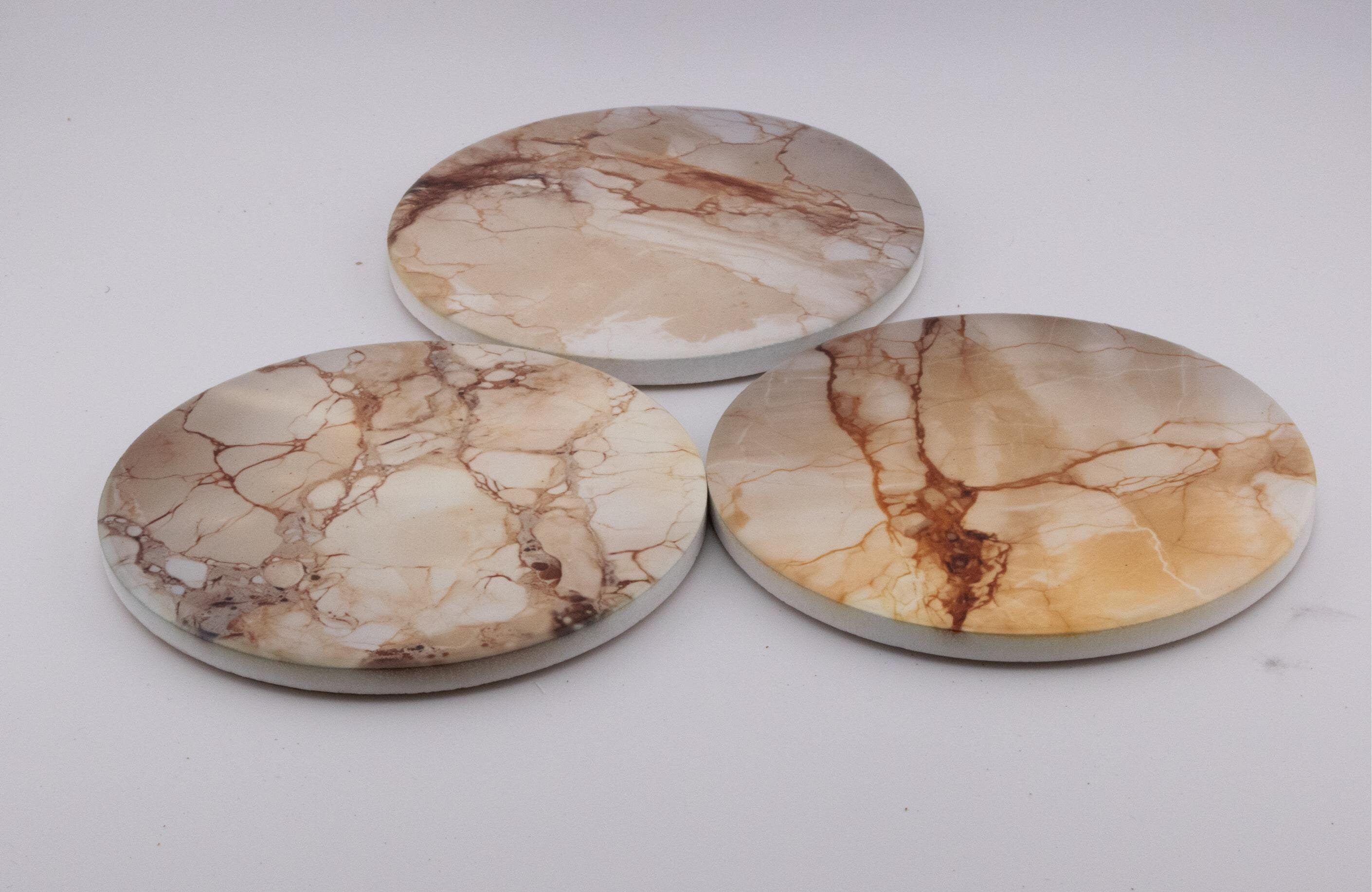 AI24019C Coffee & Cream Marble Effect Round Ceramic Coasters - Set of 6, colourful, gift for all occasions, six unique designs.