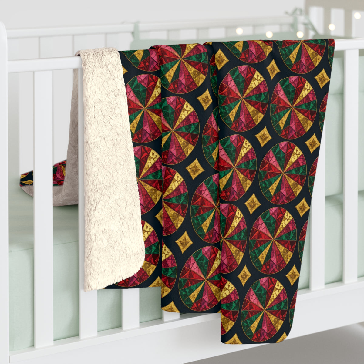Kaleido Jewel Wheels Sherpa Fleece Blanket – Kaleidoscopic Pattern