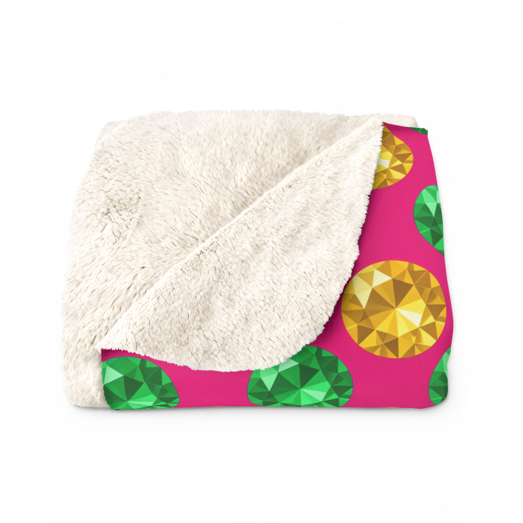 Half-Drop Gem Grid Sherpa Fleece Blanket – Faceted Gem Geometric Pattern