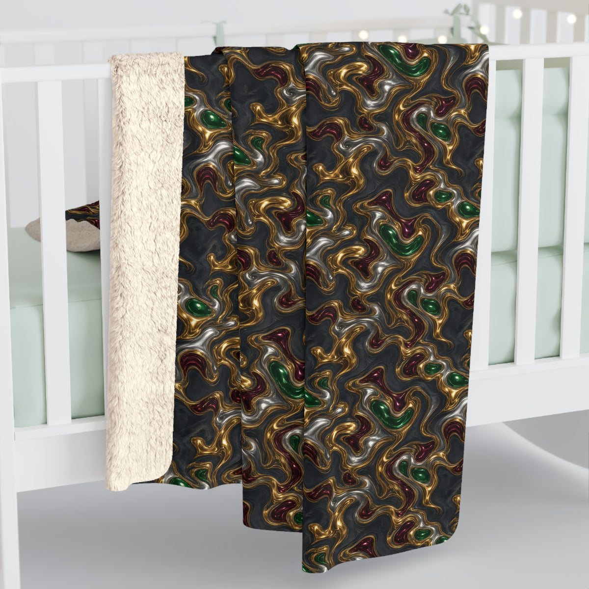Gold Silver Ripples Sherpa Fleece Blanket – Liquid Chrome Pattern