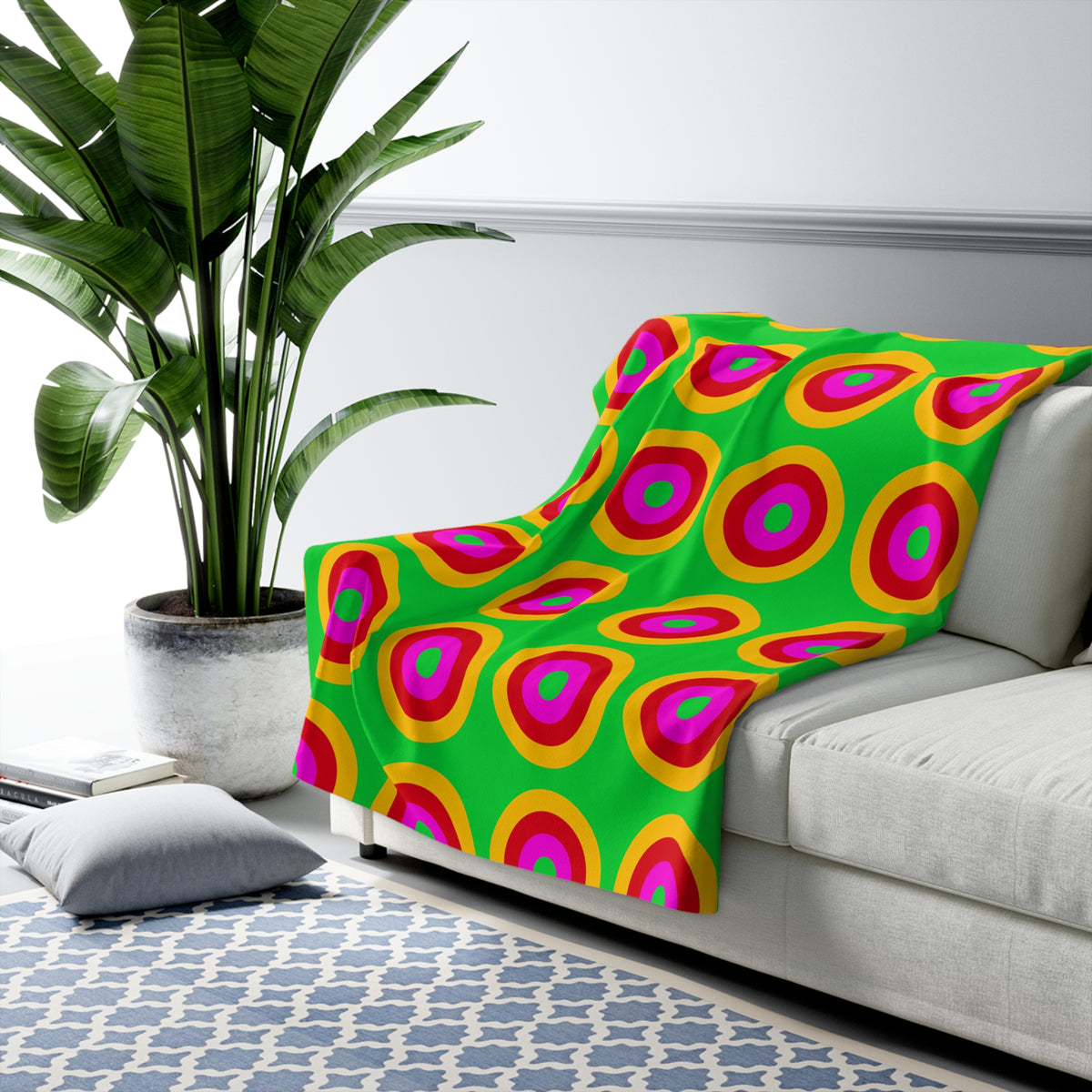 Giant Op-Art Jewel Rings Sherpa Fleece Blanket – Op-Art Concentric Circles Pattern