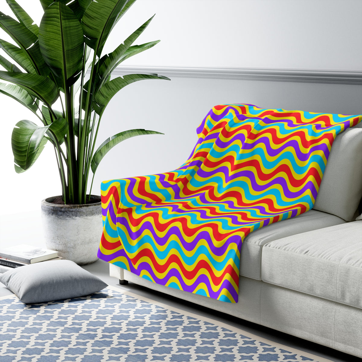 Wide Wave Interference Sherpa Fleece Blanket – Op-Art Waves Pattern