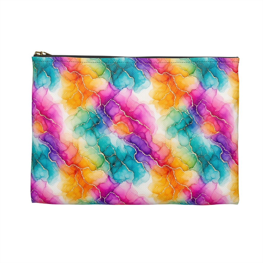 Rainbow Alcohol Ink Bloom Zip Accessory Pouch