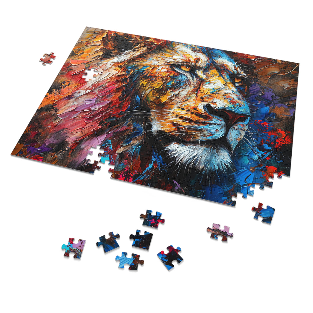 Rainbow Lion Jigsaw Puzzle with Tin – Expressive Painterly Art