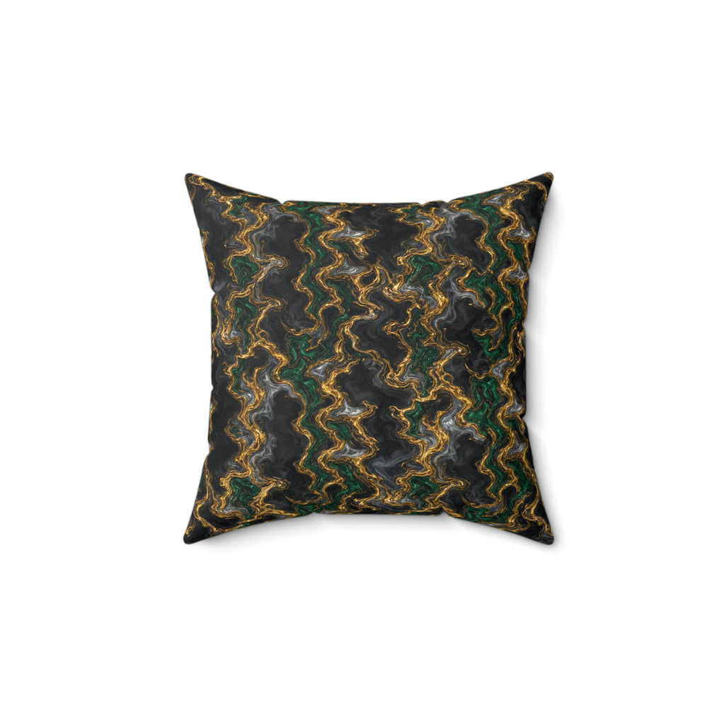 Molten Gold Marble Faux Suede Cushion – Iridescent Fluid Pattern
