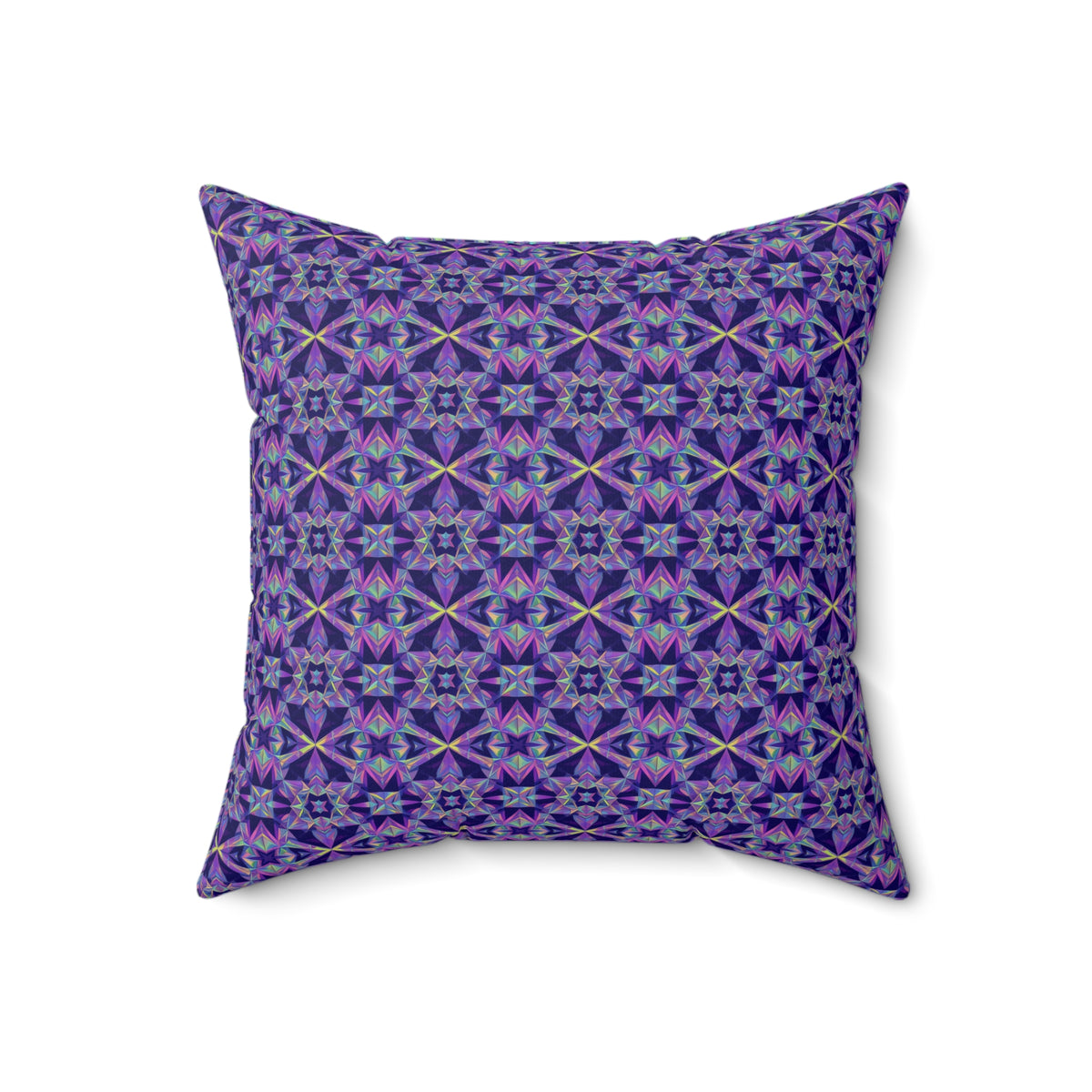 Mirror Crystal Kaleidoscope Faux Suede Cushion – Holographic-Look Geometric Pattern