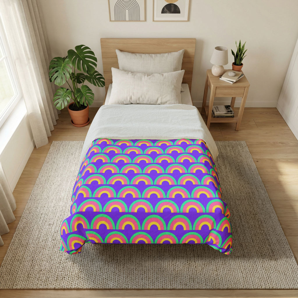 Chromatic Scallop Ripple Cotton Duvet Cover – Candy Pastel on Grape