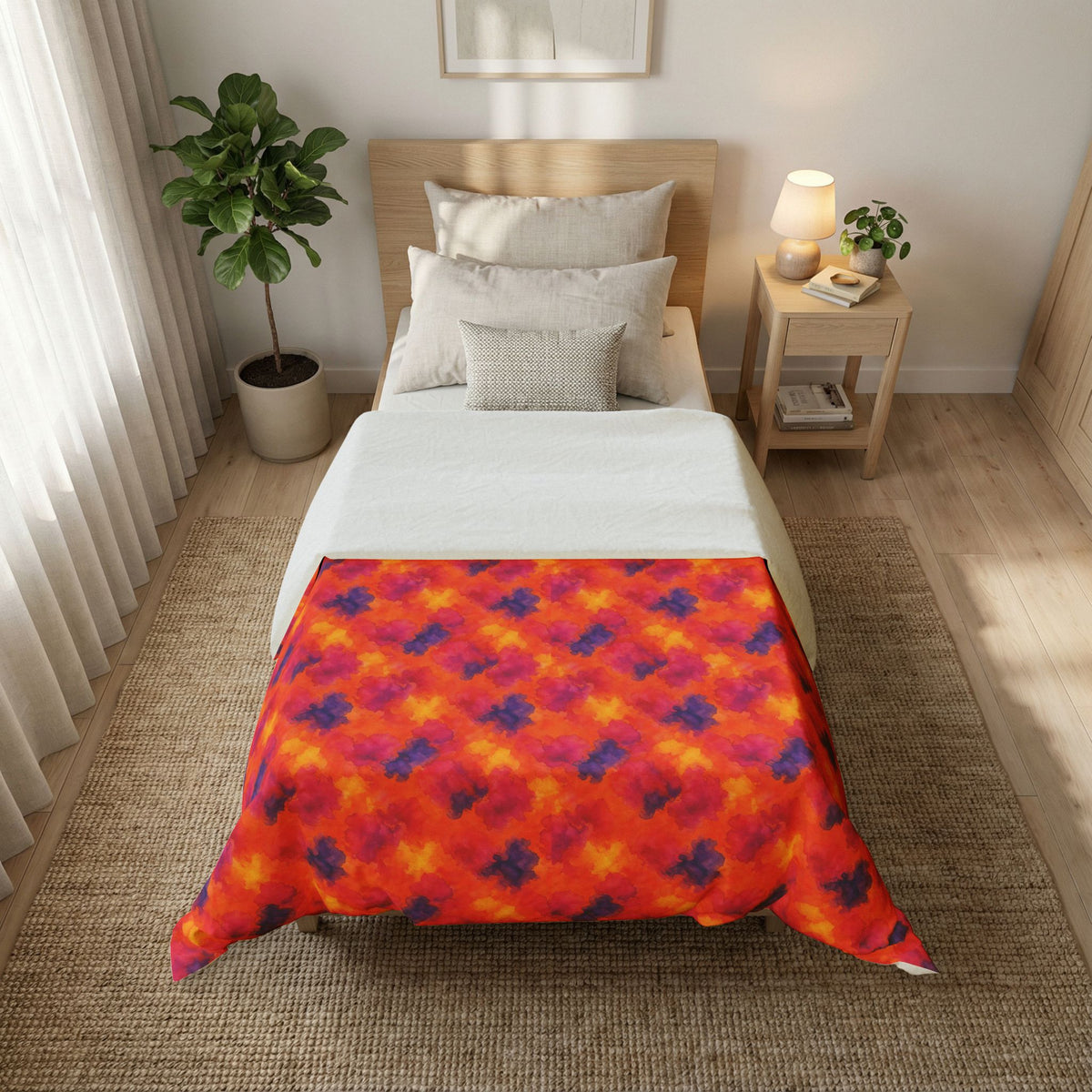 Sunset Bloom Bleeds Cotton Duvet Cover – Watercolour Bleed Pattern