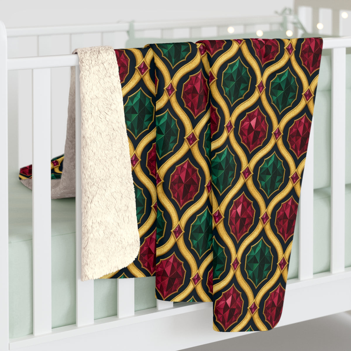 Radiant Gold Lattice Sherpa Fleece Blanket – Art Deco Pattern