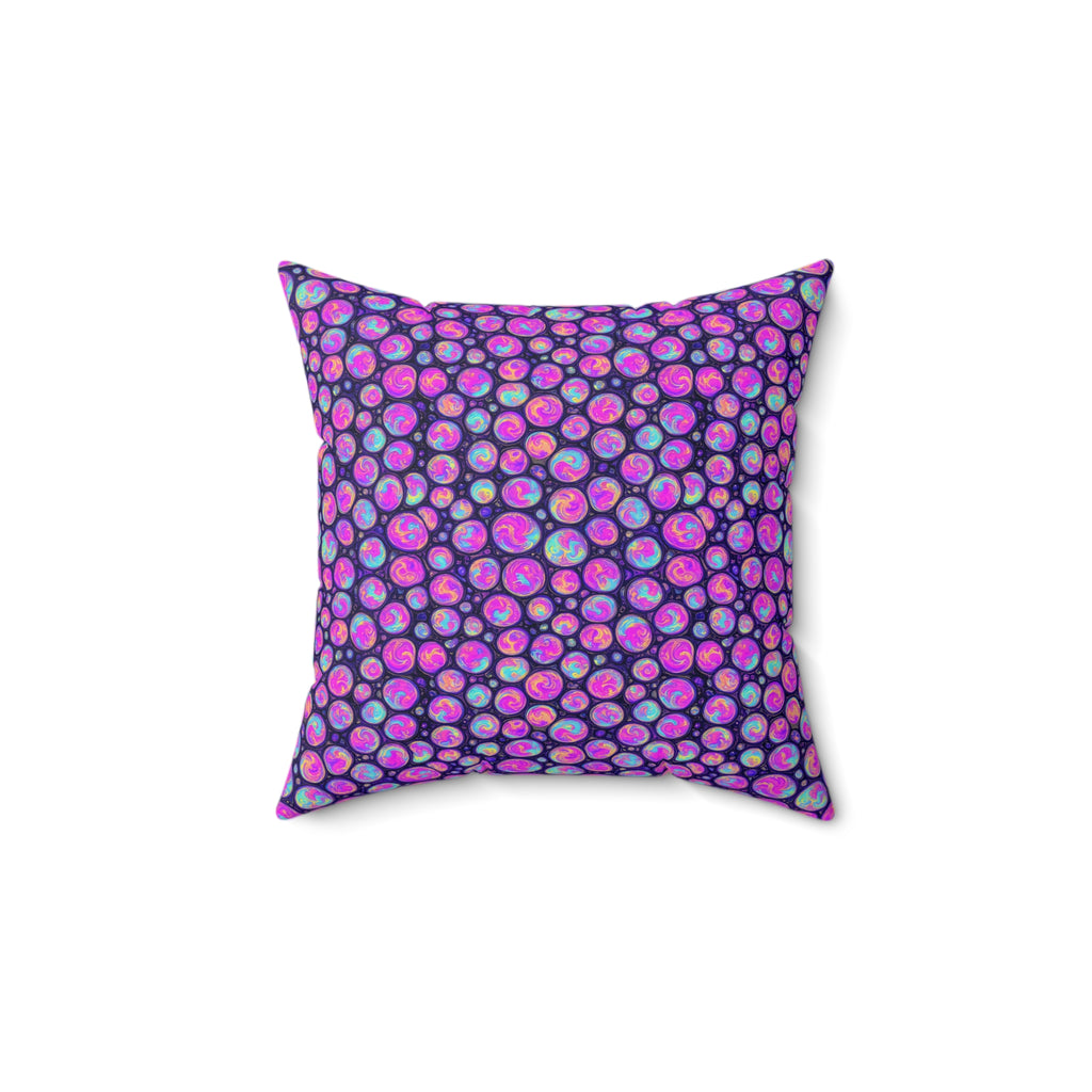 Opal Bubble Cells Faux Suede Cushion – Holographic-Look Fluid Art Pattern