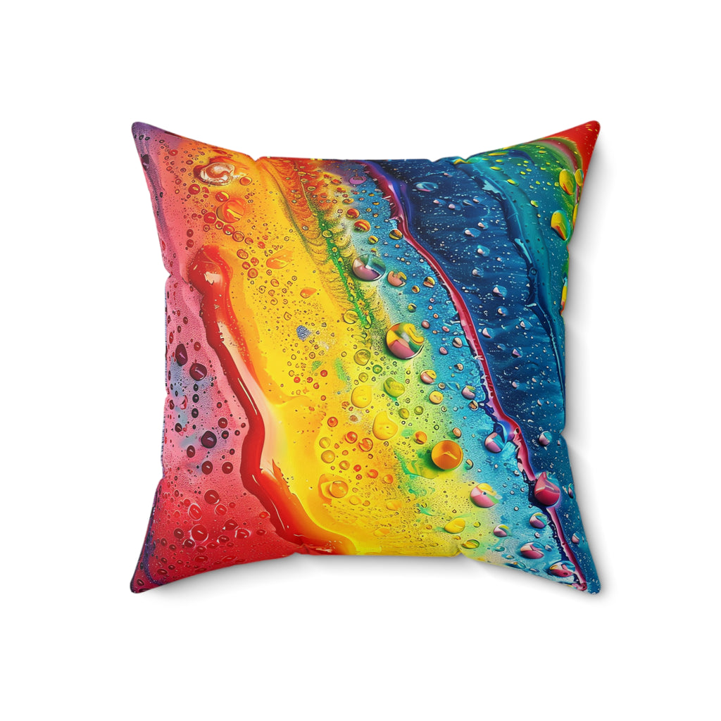 Rainbow Droplet Flow Faux Suede Cushion – Fluid Abstract Art