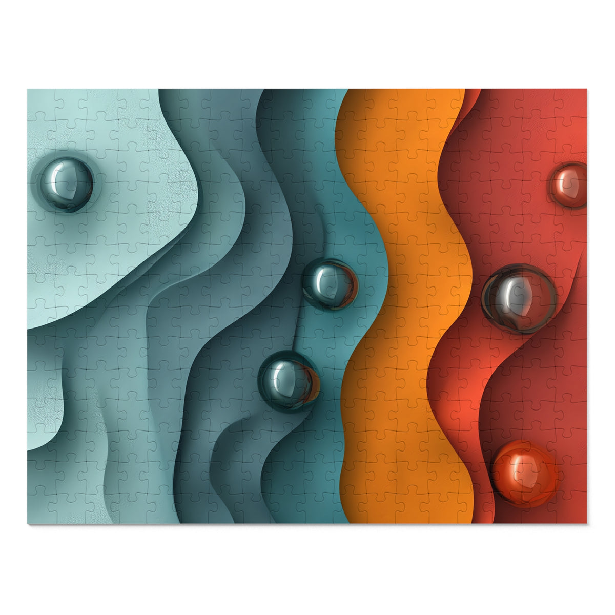 Teal Coral Waves Jigsaw Puzzle with Tin – Sculpted Wave Abstract