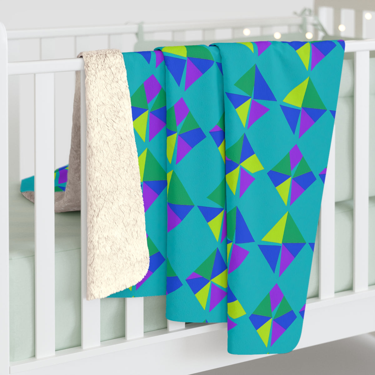Stacked Cubist Prisms Sherpa Fleece Blanket – Peacock Jewel